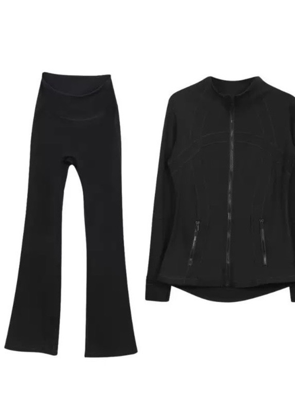 Lulu's Black Stretch Flare Pants with Zip-Front Jacket Set